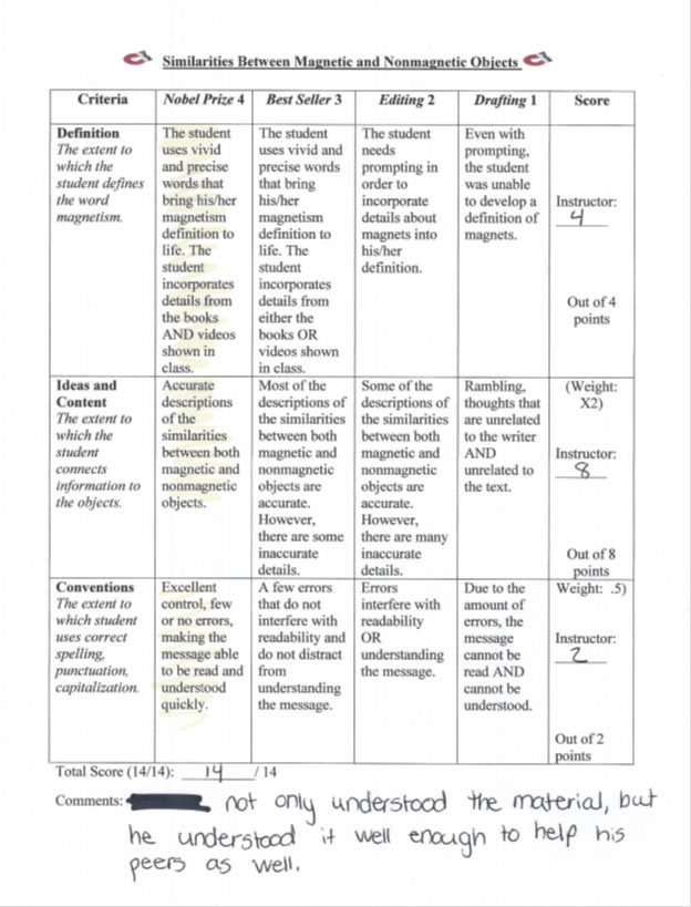 Distinguished work rubric